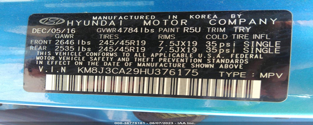 KM8J3CA29HU376175 2017 HYUNDAI TUCSON photo no. 9