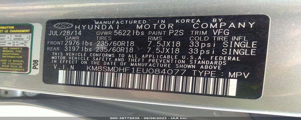 KM8SMDHF1EU084077 2014 HYUNDAI SANTA FE photo no. 9