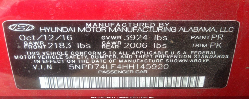 5NPD74LF4HH145920 2017 HYUNDAI ELANTRA photo no. 9