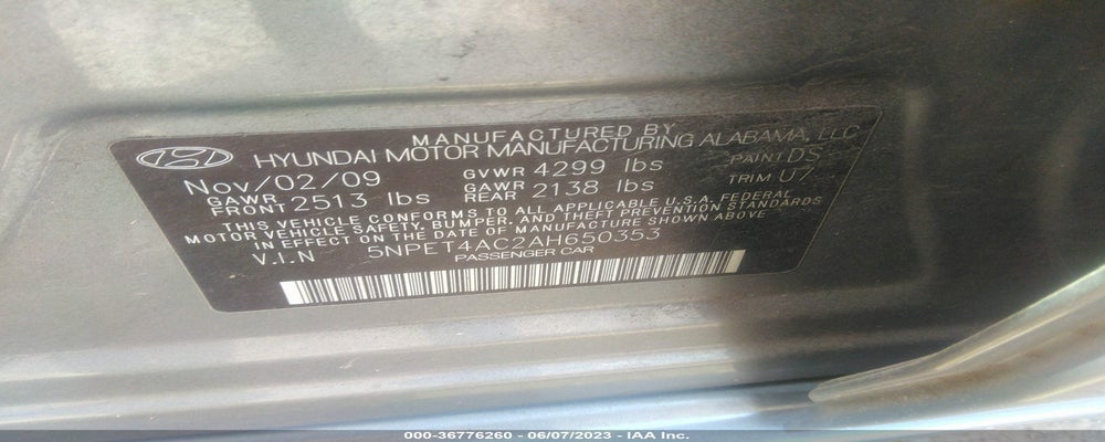 5NPET4AC2AH650353 2010 HYUNDAI SONATA photo no. 9