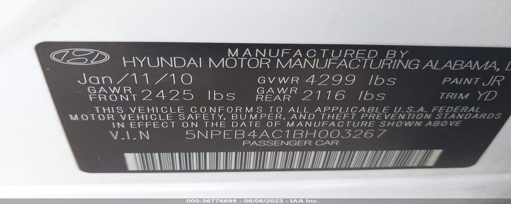 5NPEB4AC1BH003267 2011 HYUNDAI SONATA photo no. 9