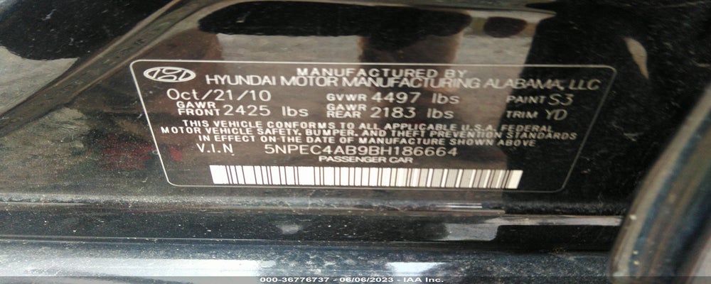 5NPEC4AB9BH186664 2011 HYUNDAI SONATA photo no. 9