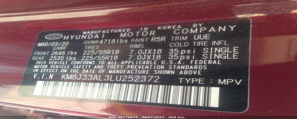 KM8J33AL3LU252372 2020 HYUNDAI TUCSON photo no. 9