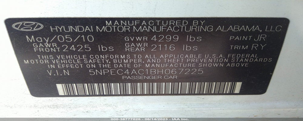 5NPEC4AC1BH067225 2011 HYUNDAI SONATA photo no. 9