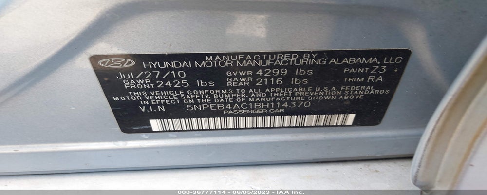 5NPEB4AC1BH114370 2011 HYUNDAI SONATA photo no. 9