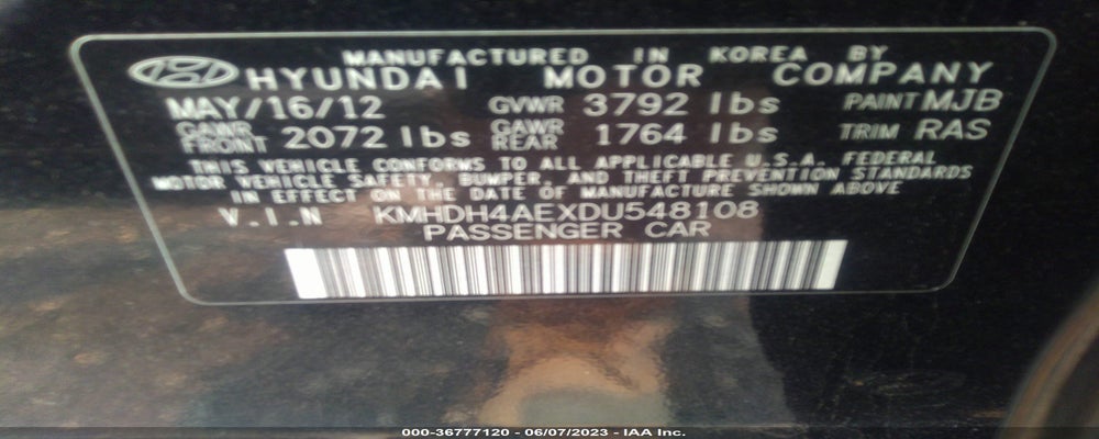 KMHDH4AEXDU548108 2013 HYUNDAI ELANTRA photo no. 9