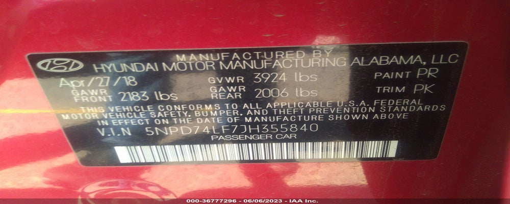 5NPD74LF7JH355840 2018 HYUNDAI ELANTRA photo no. 9