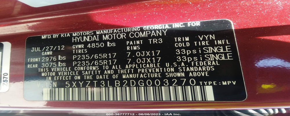 5XYZT3LB2DG003270 2013 HYUNDAI SANTA FE photo no. 9