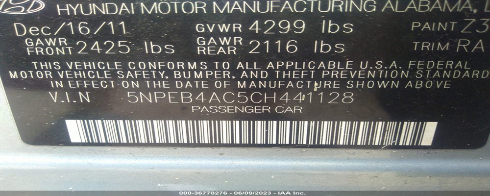 5NPEB4AC5CH441128 2012 HYUNDAI SONATA photo no. 9