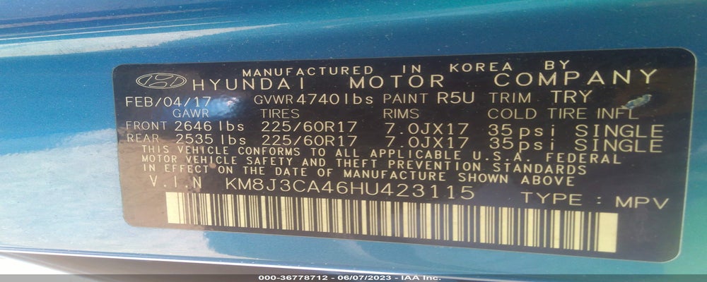 KM8J3CA46HU423115 2017 HYUNDAI TUCSON photo no. 9