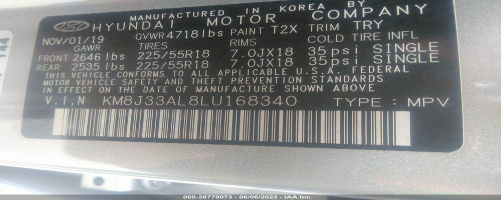KM8J33AL8LU168340 2020 HYUNDAI TUCSON photo no. 9