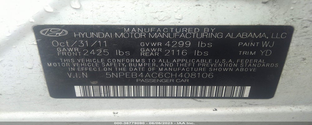 5NPEB4AC6CH408106 2012 HYUNDAI SONATA photo no. 9