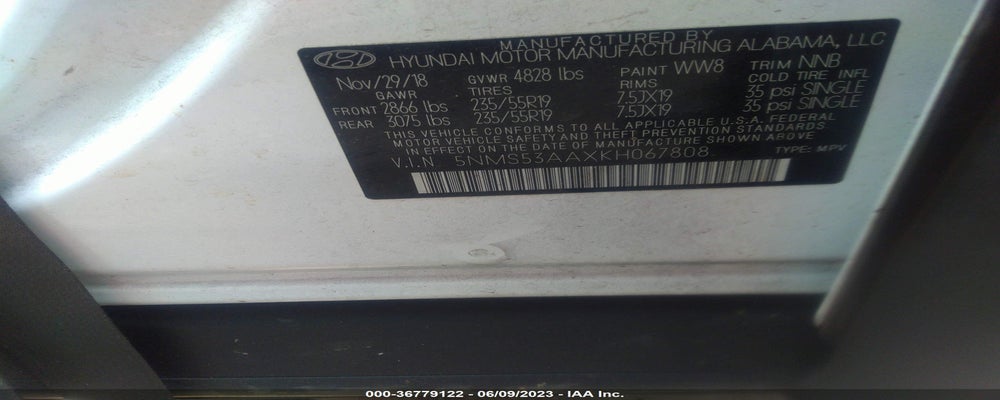 5NMS53AAXKH067808 2019 HYUNDAI SANTA FE photo no. 9