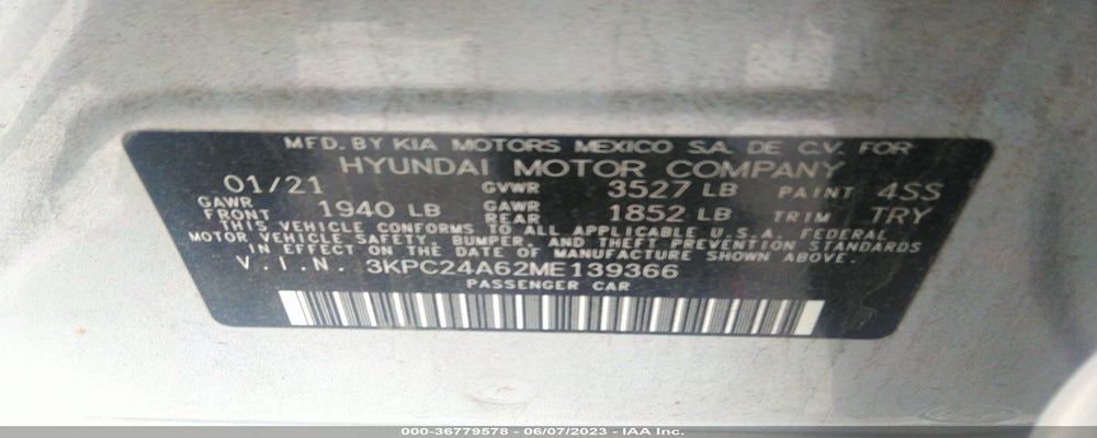 3KPC24A62ME139366 2021 HYUNDAI ACCENT photo no. 9