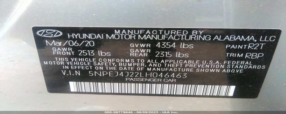 5NPEJ4J22LH046463 2020 HYUNDAI SONATA photo no. 9