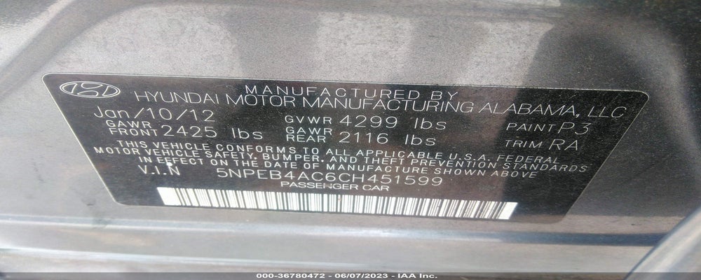 5NPEB4AC6CH451599 2012 HYUNDAI SONATA photo no. 9