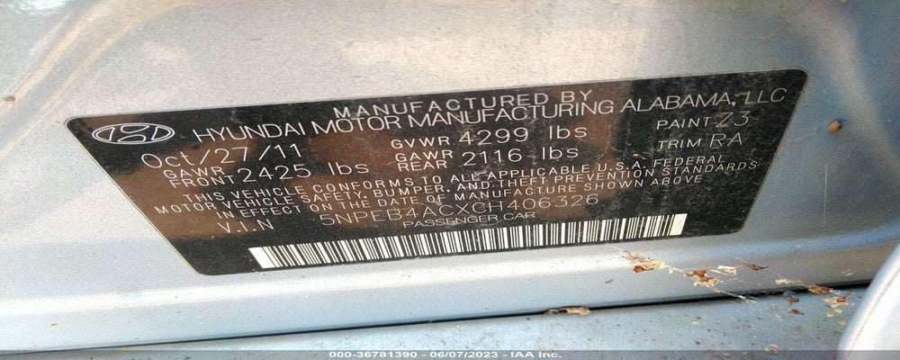 5NPEB4ACXCH406326 2012 HYUNDAI SONATA photo no. 9