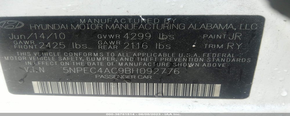 5NPEC4AC9BH092776 2011 HYUNDAI SONATA photo no. 9