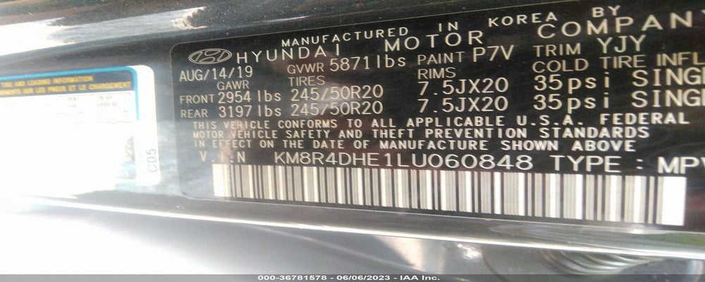 KM8R4DHE1LU060848 2020 HYUNDAI PALISADE photo no. 9