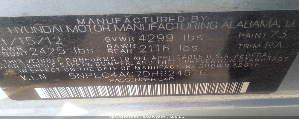 5NPEC4AC7DH624576 2013 HYUNDAI SONATA photo no. 9