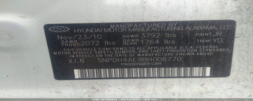 5NPDH4AE9BH006770 2011 HYUNDAI ELANTRA photo no. 9