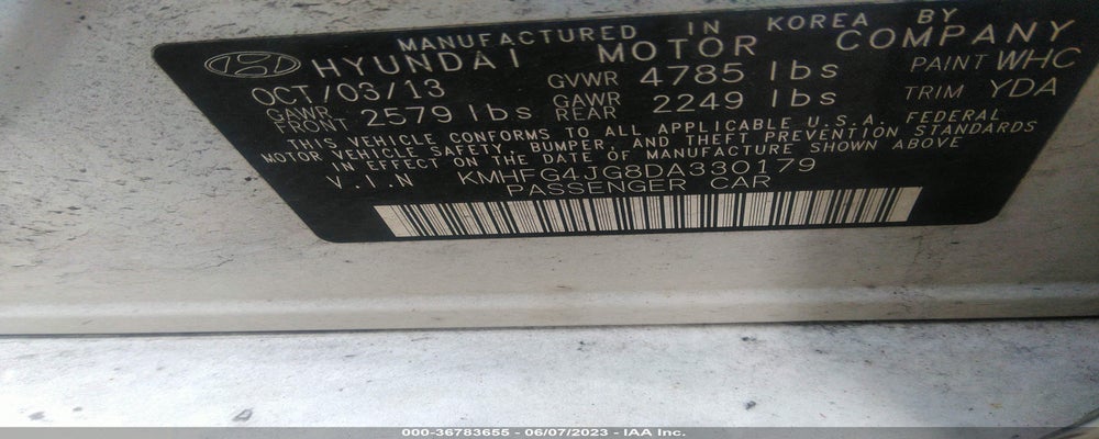 KMHFG4JG8DA330179 2013 HYUNDAI AZERA photo no. 9