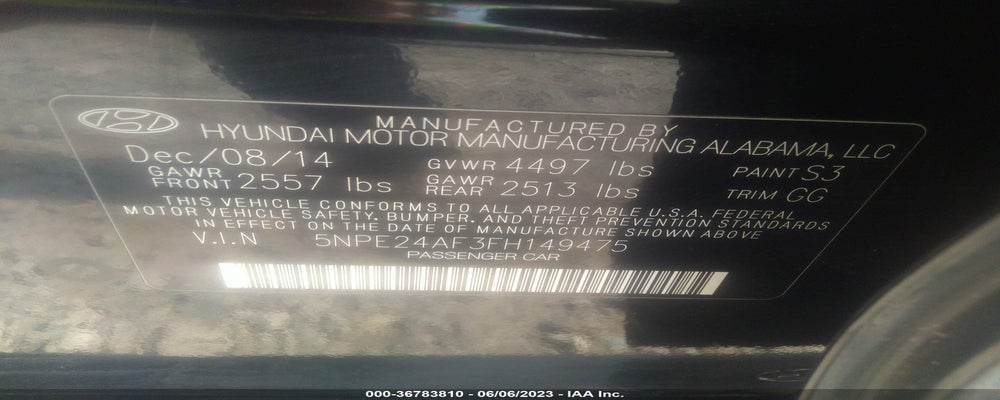 5NPE24AF3FH149475 2015 HYUNDAI SONATA photo no. 9