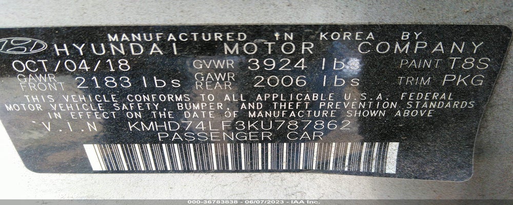 KMHD74LF3KU787862 2019 HYUNDAI ELANTRA photo no. 9