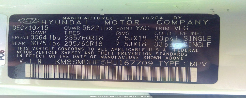 KM8SMDHF5HU167709 2017 HYUNDAI SANTA FE photo no. 9