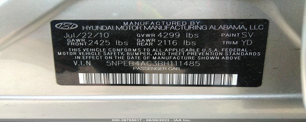 5NPEB4AC3BH111485 2011 HYUNDAI SONATA photo no. 9