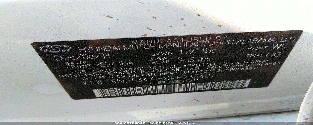 5NPE34AFXKH763401 2019 HYUNDAI SONATA photo no. 9