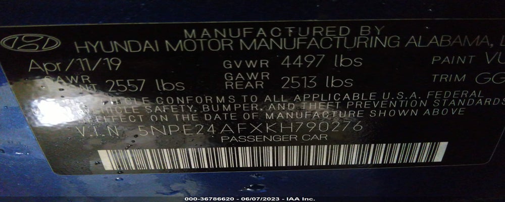 5NPE24AFXKH790276 2019 HYUNDAI SONATA photo no. 9