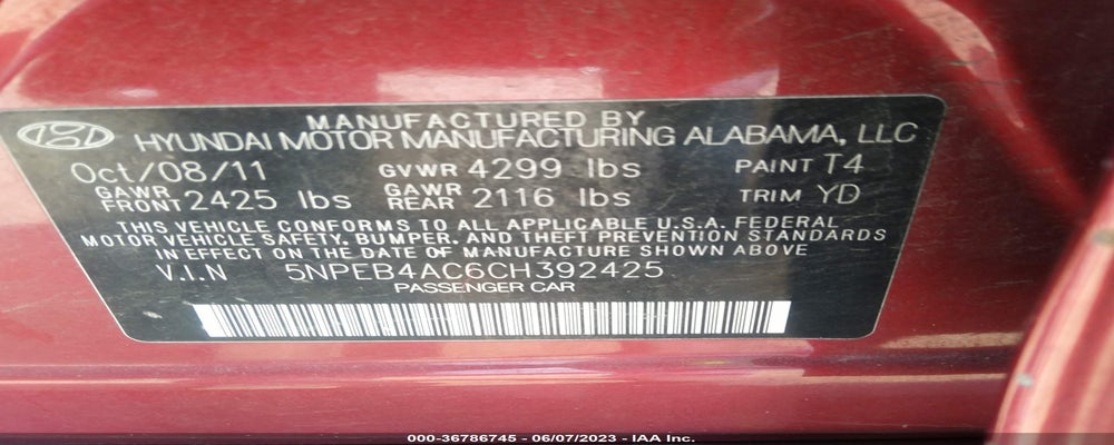 5NPEB4AC6CH392425 2012 HYUNDAI SONATA photo no. 9