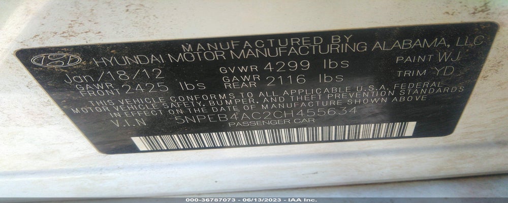 5NPEB4AC2CH455634 2012 HYUNDAI SONATA photo no. 9
