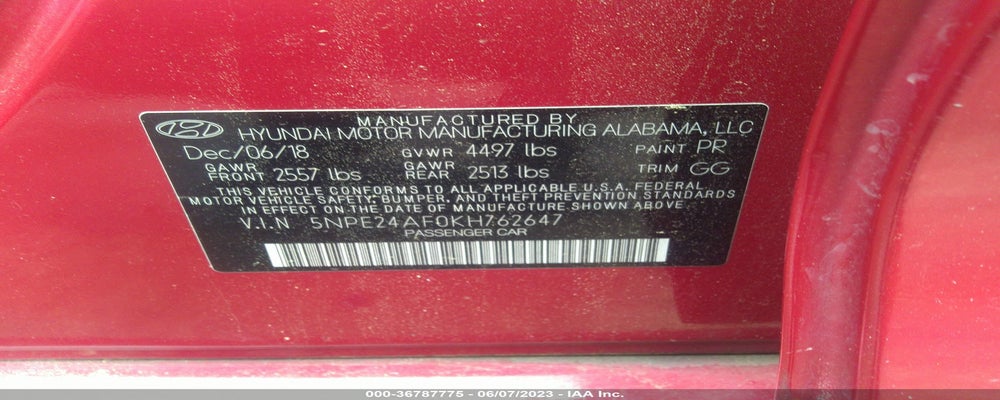 5NPE24AF0KH762647 2019 HYUNDAI SONATA photo no. 9