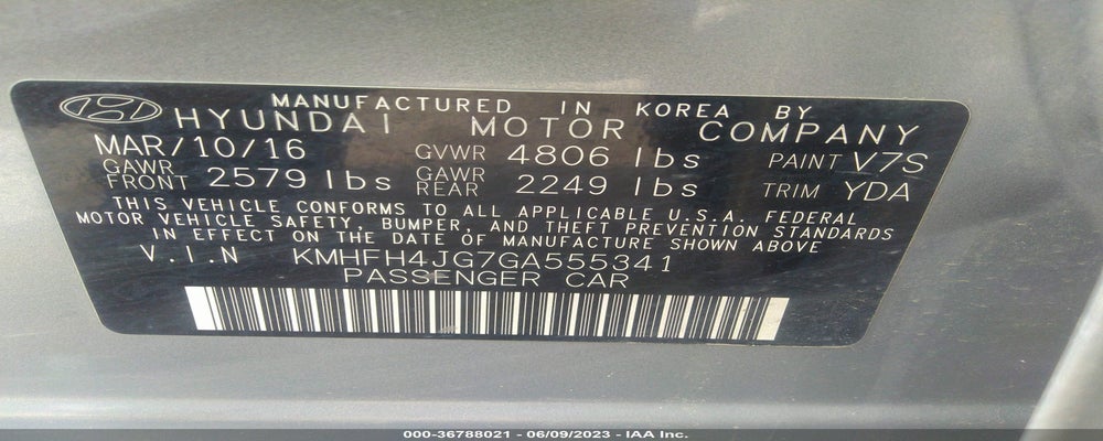 KMHFH4JG7GA555341 2016 HYUNDAI AZERA photo no. 9