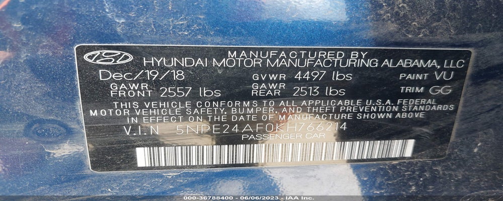 5NPE24AF0KH766214 2019 HYUNDAI SONATA photo no. 9
