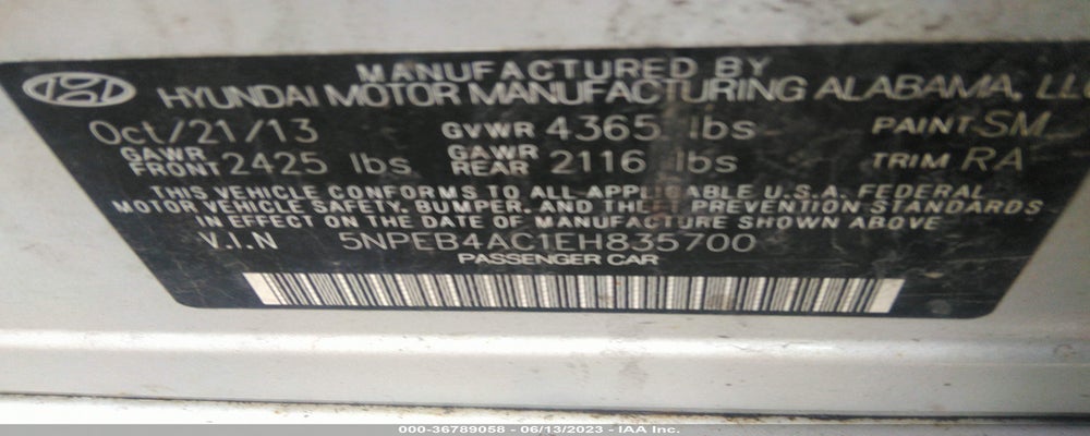 5NPEB4AC1EH835700 2014 HYUNDAI SONATA photo no. 9