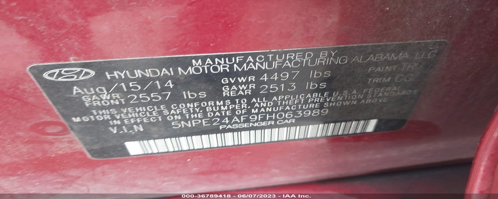 5NPE24AF9FH063989 2015 HYUNDAI SONATA photo no. 9