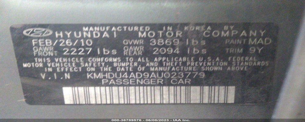 KMHDU4AD9AU023779 2010 HYUNDAI ELANTRA photo no. 9