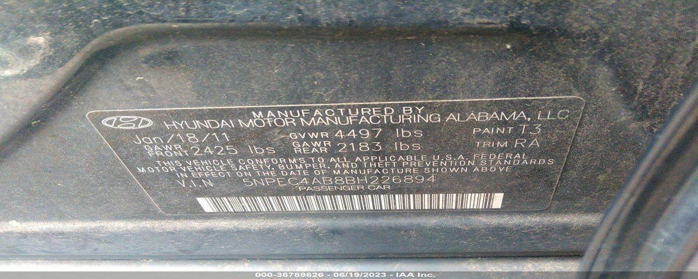 5NPEC4AB8BH226894 2011 HYUNDAI SONATA photo no. 9