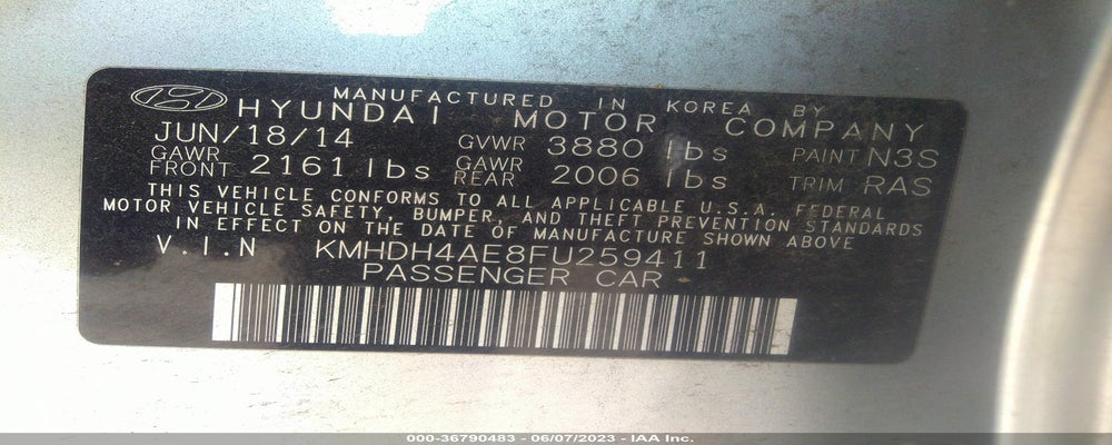 KMHDH4AE8FU259411 2015 HYUNDAI ELANTRA photo no. 9