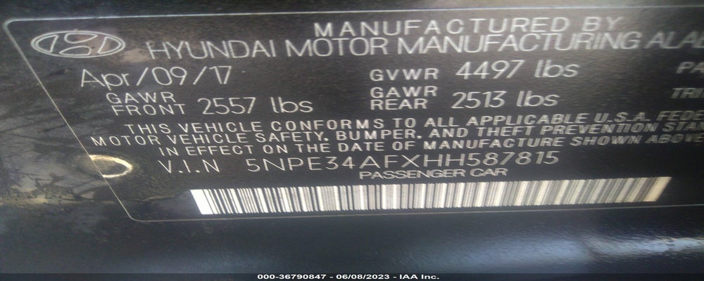 5NPE34AFXHH587815 2017 HYUNDAI SONATA photo no. 9