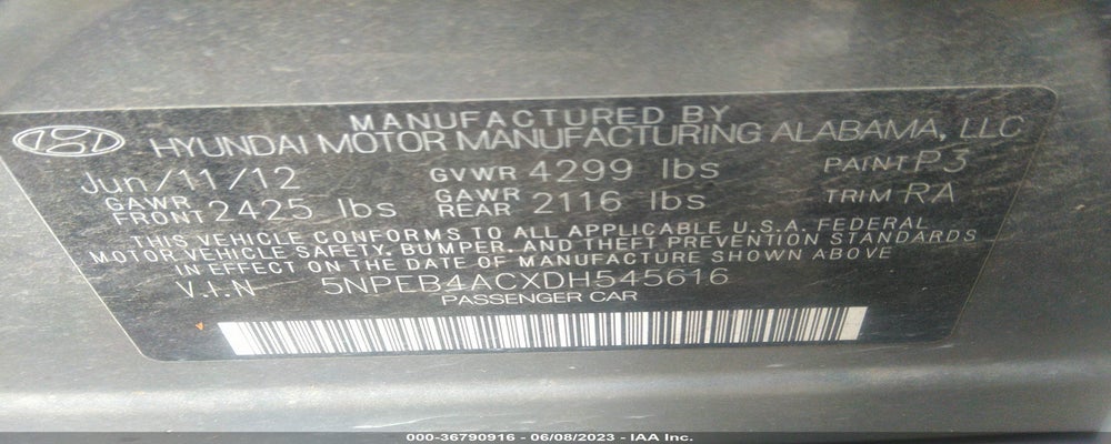 5NPEB4ACXDH545616 2013 HYUNDAI SONATA photo no. 9