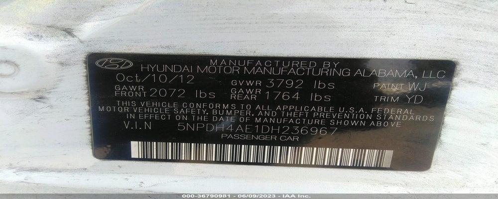 5NPDH4AE1DH236967 2013 HYUNDAI ELANTRA photo no. 9