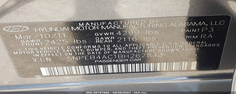5NPEB4AC1BH262843 2011 HYUNDAI SONATA photo no. 9