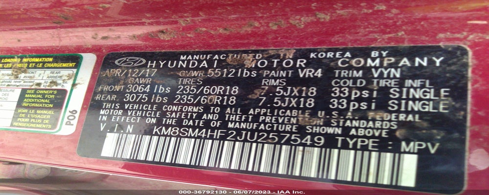 KM8SM4HF2JU257549 2018 HYUNDAI SANTA FE photo no. 9