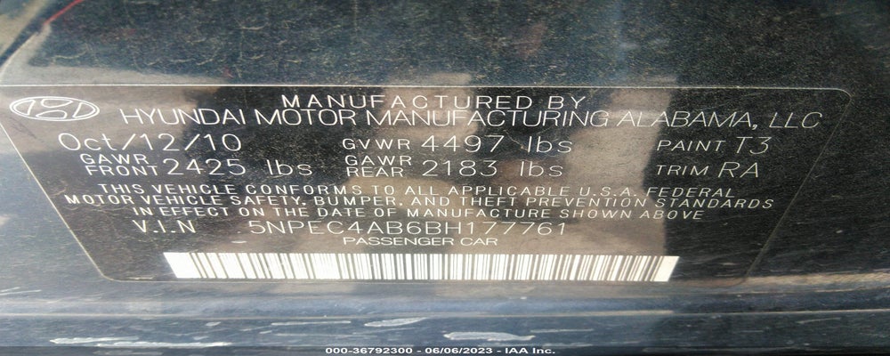 5NPEC4AB6BH177761 2011 HYUNDAI SONATA photo no. 9