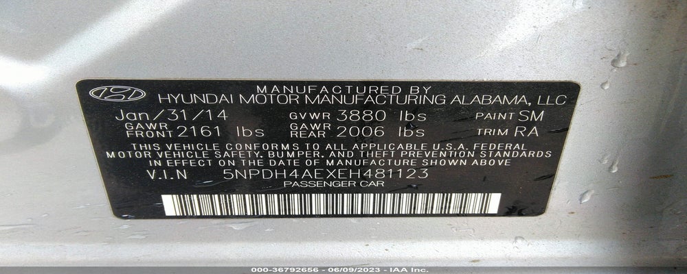 5NPDH4AEXEH481123 2014 HYUNDAI ELANTRA photo no. 9