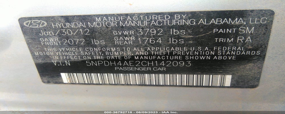 5NPDH4AE2CH142093 2012 HYUNDAI ELANTRA photo no. 9